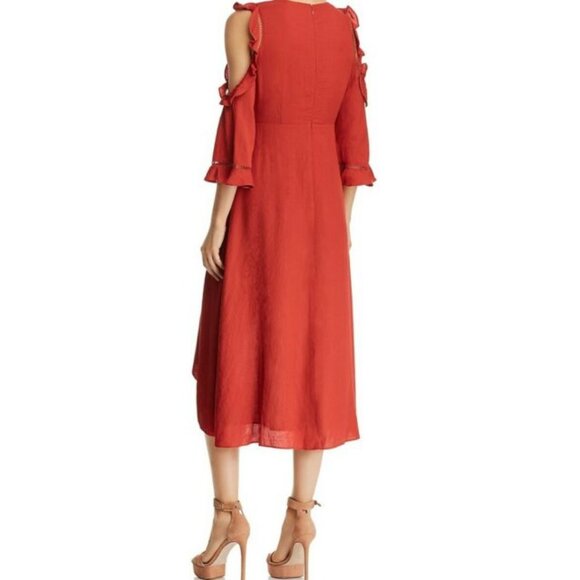 AQUA Ruffled Cold-shoulder High/Low Faux Wrap Dress NWOT - Picture 3 of 4